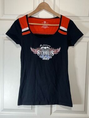 Sturgis Graphic Scoop Neck Tee in Black & Orange